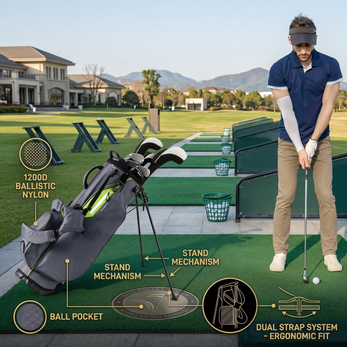 Airfind Golf Stand Bag Lightweight Golf Club Bag with 8-Way Top Dividers, 5 Zippered Pockets, Dual Shoulder Strap and Rain Hood for Men Women, Gray