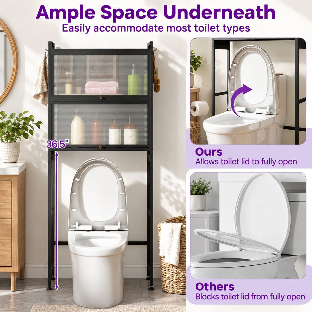 Airfind Over-the-toilet Cabinet Bathroom Organizer with 2 Flip-up Cabinets, 33 Lbs Capacity, Carbon Steel PC Plastic, Black
