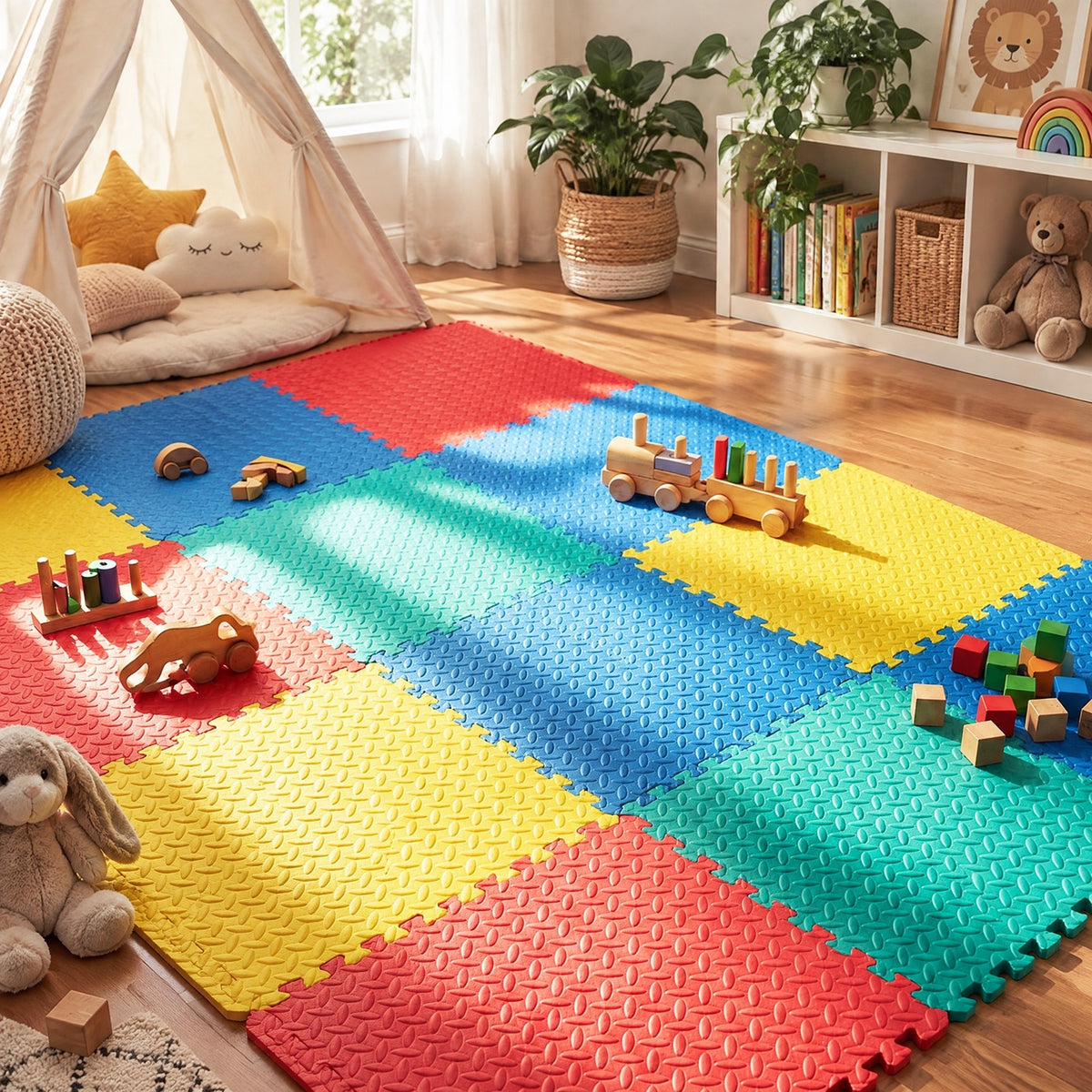Airfind 12 Pieces Puzzle Interlocking Flooring Mat with Anti, EVA Frame, 25 x 25 x 0.5 Footprint, Black