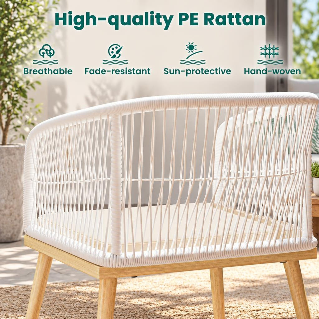Airfind 3 Pieces Outdoor Bistro PE Wicker Conversation Furniture Set, 100 lbs Capacity, 18 x 16 Footprint, White
