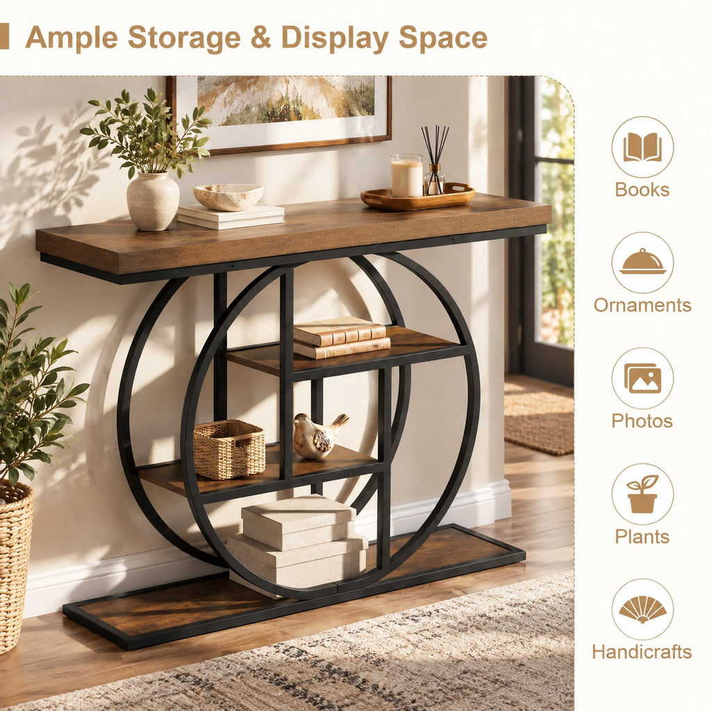 Airfind 4-Tier Console Table 41 Inches Entryway Table with Storage Shelves, 110 lbs Capacity, MDF Metal Frame, 41 Inch x 12 Inch x 31 Inch Footprint, Brown