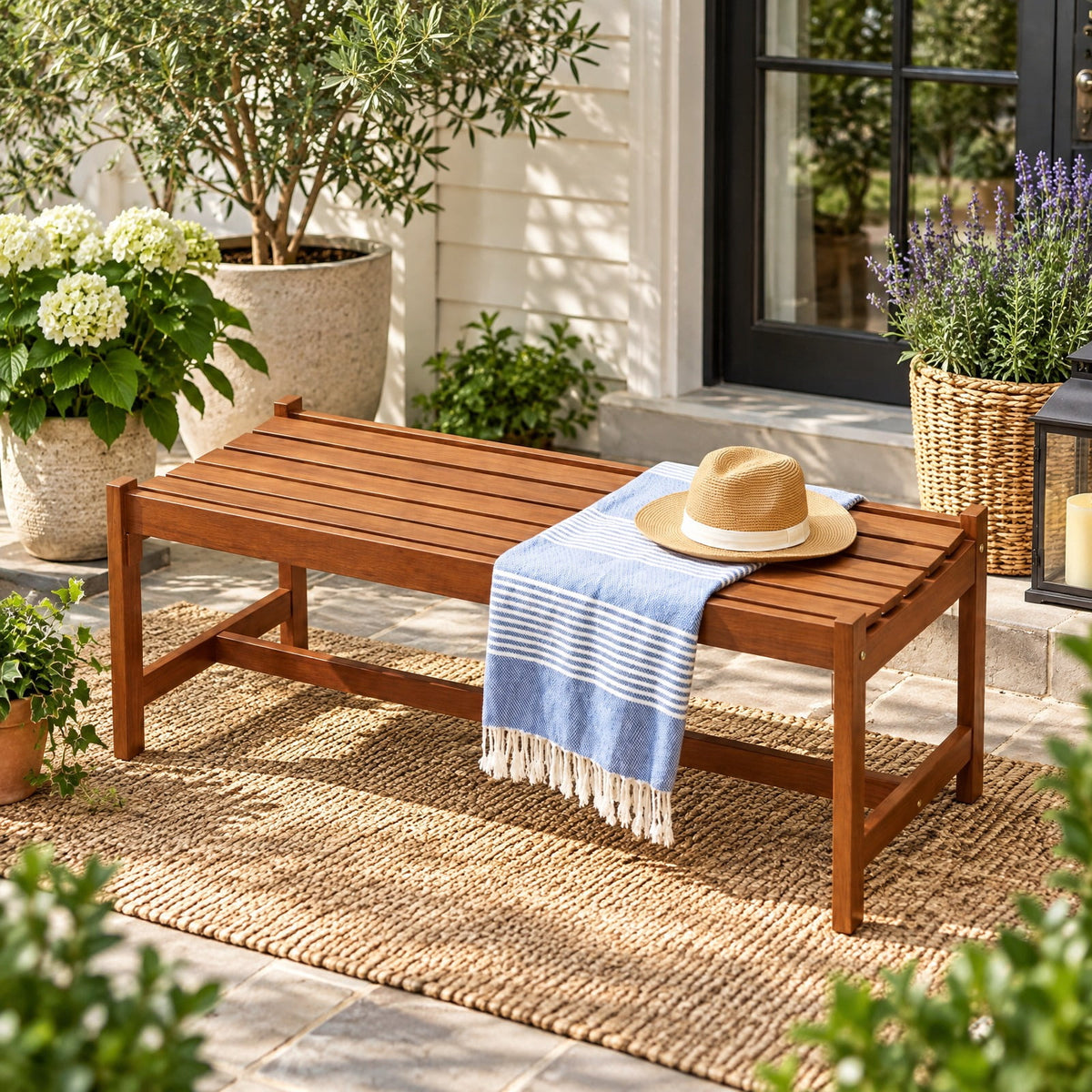 Airfind 44 Patio Wood Bench Set of 1 Outdoor Solid Hardwood Dining Bench with Teak Oil Finish, 530 lbs Capacity, Hardwood Frame, Wood