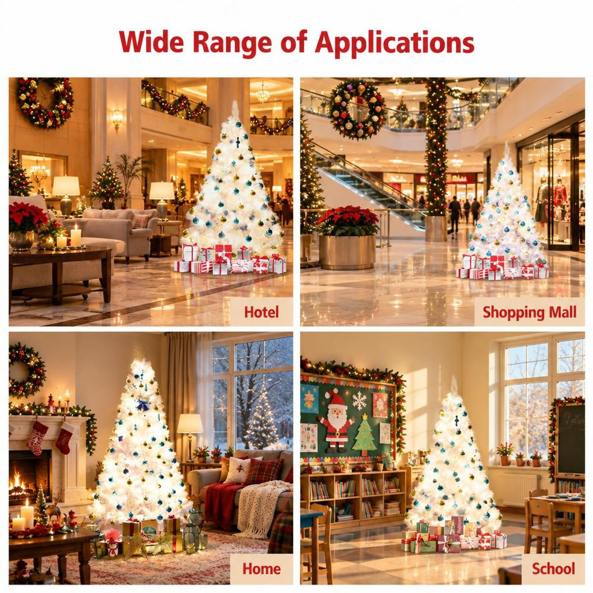 Airfind 6 / 7.5 / 9 Hinged Artificial Christmas Tree with Metal Stand-7.5 ft, PVC iron Frame, φ 3.8 ft x 6 ft Footprint, White