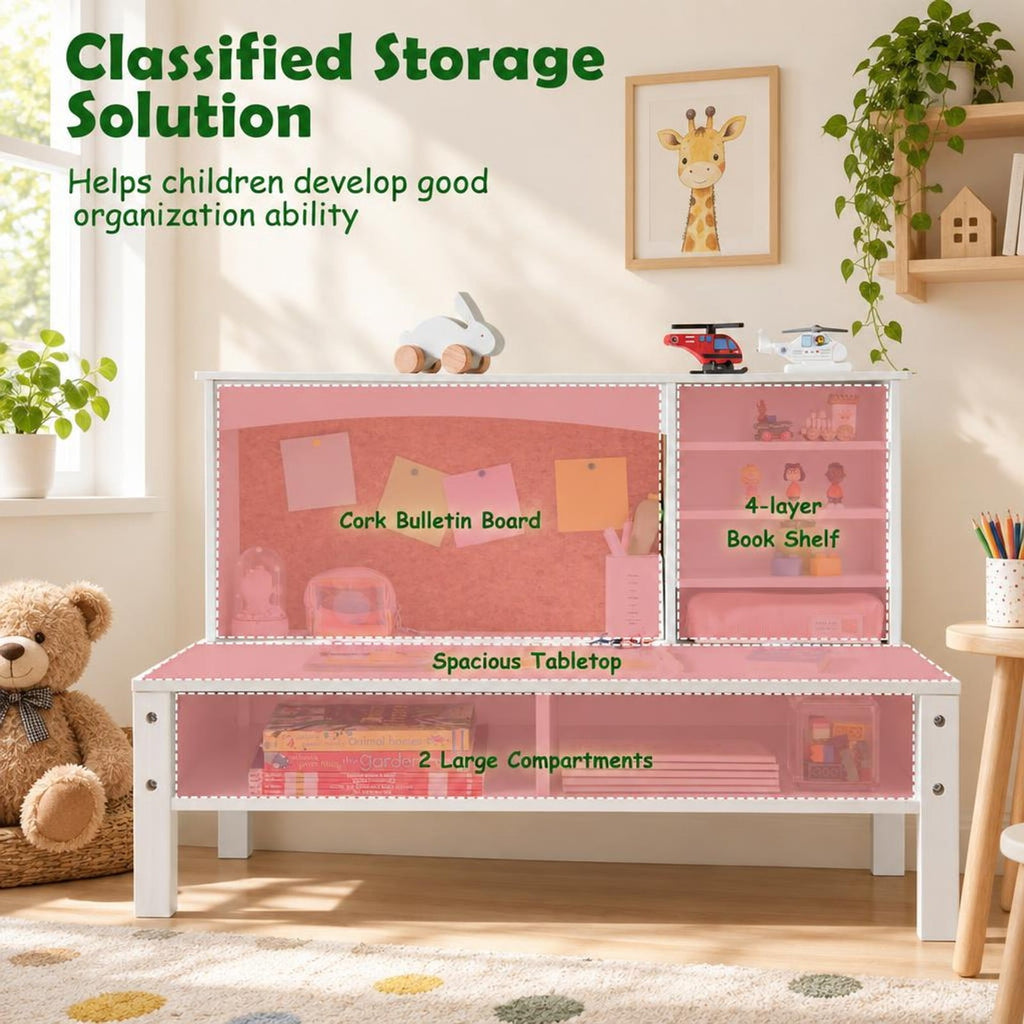 Airfind Kids Desk and Chair Set with Hutch and Bulletin Board for 3+ Kids, MDF Pine Wood Frame, 31 x 15.5 x 33.5 Footprint, White
