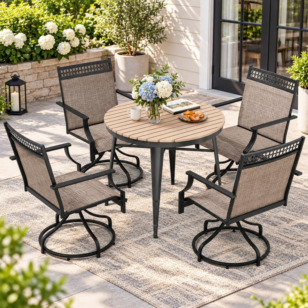 Airfind Patio Swivel Dining Chairs Set of 2 with Heavy-duty Metal Frame and Armrests, Chair 400 lbs Capacity, Fabric Metal PP Frame, Brown