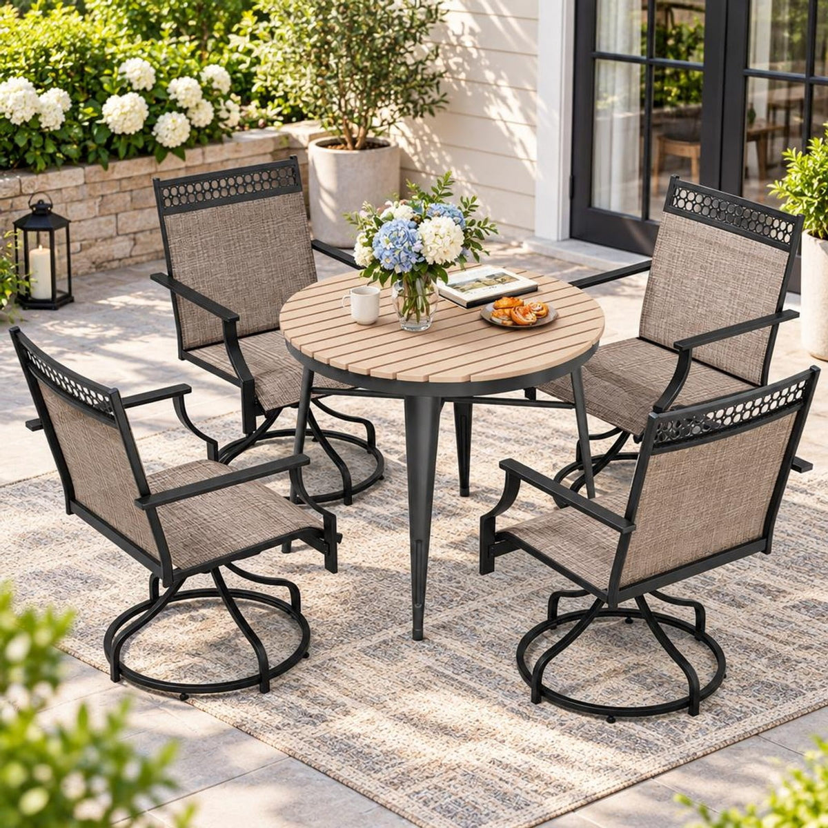 Airfind Patio Swivel Dining Chairs Set of 2 with Heavy-duty Metal Frame and Armrests, Chair 400 lbs Capacity, Fabric Metal PP Frame, Brown