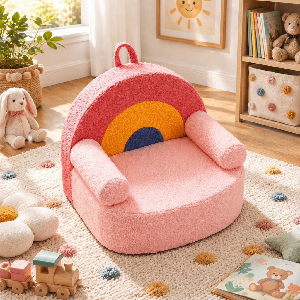 Airfind Kids Sofa Toddler Foam Couch with Soft Fleece Fabric Cover, Teddy Fleece Fabric Frame, for 3+ years old, 21.5in x 17.5in x 17.5in Footprint