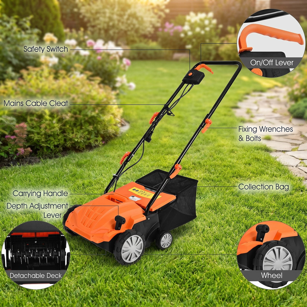 Airfind 13 Inch 12 Amp Electric Scarifier with Collection Bag and Removable Blades, PP steel Frame, Orange