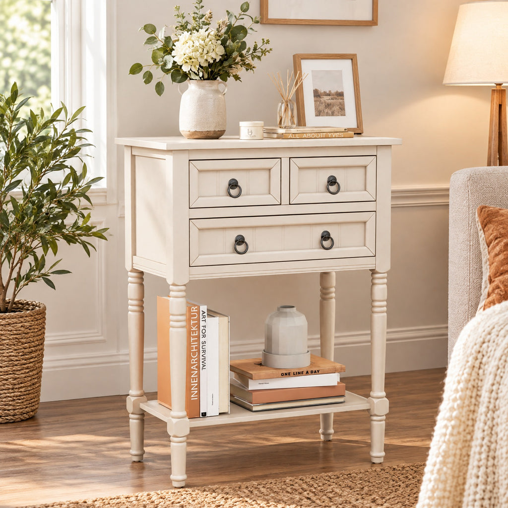 Airfind Narrow Console Table with 3 Storage Drawers and Open Bottom Sh
