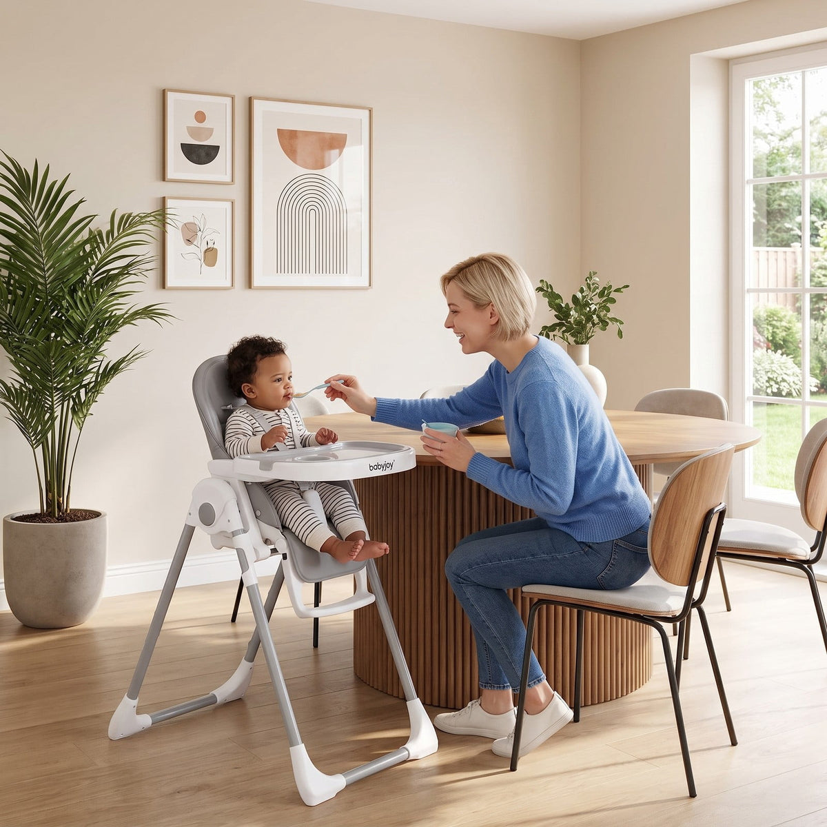 Airfind Easy Clean Compact Highchair with Removable Adjustable Tray and PU Seat Cushion, 33 lbs Capacity, PP Frame, for 6 months-3 years old, Gray