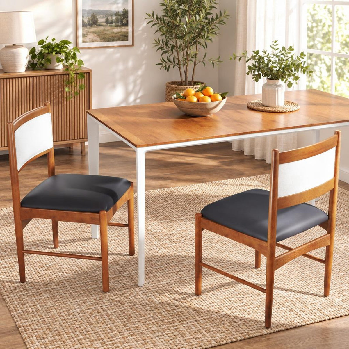 Airfind Wooden Dining Chair Set of 2 with Rubber Wood and Faux Sherpa Backrest, Chair 220 Lbs Capacity, 19 Inch X 20 Inch X 34 Inch, Walnut