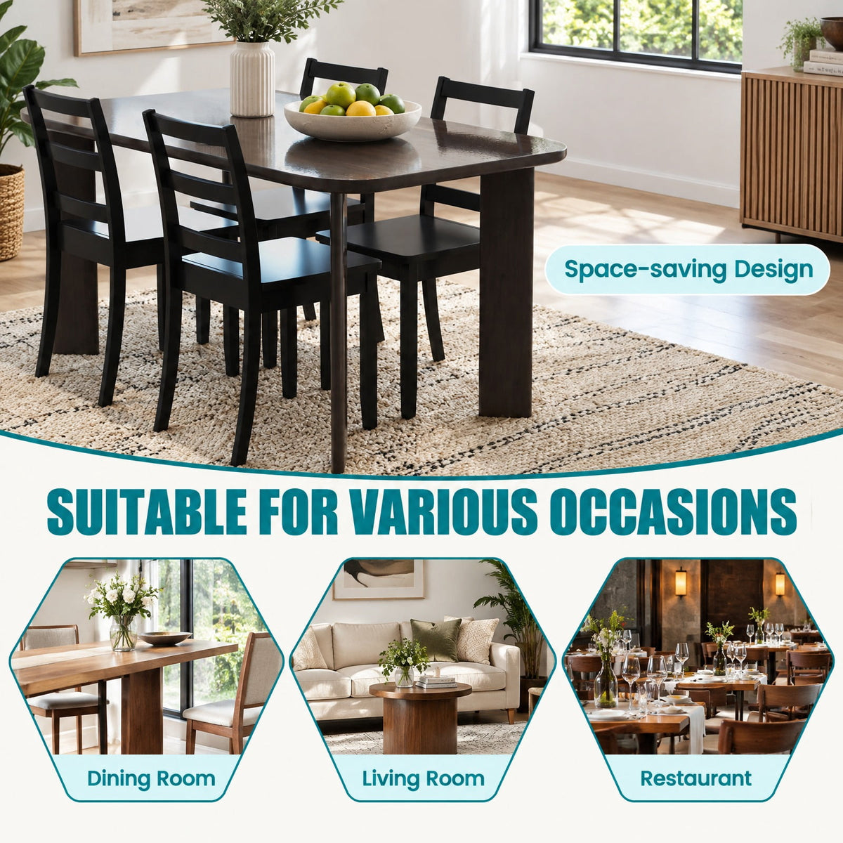 Airfind Set of 2 Wood Dining Chairs with Solid Rubber Wood Legs, 400 lbs Capacity, Rubber Wood MDF Plywood Frame, Black