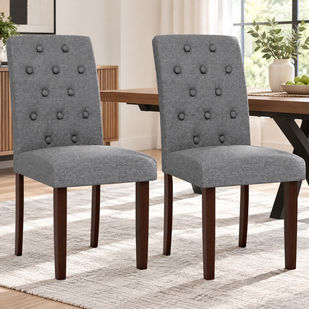 Airfind Button Tufted Fabric Upholstered Wooden Dining Chair Set of 2 with High Curved Back, Chair 330 lbs Capacity, 18in x 24in x 37in Footprint