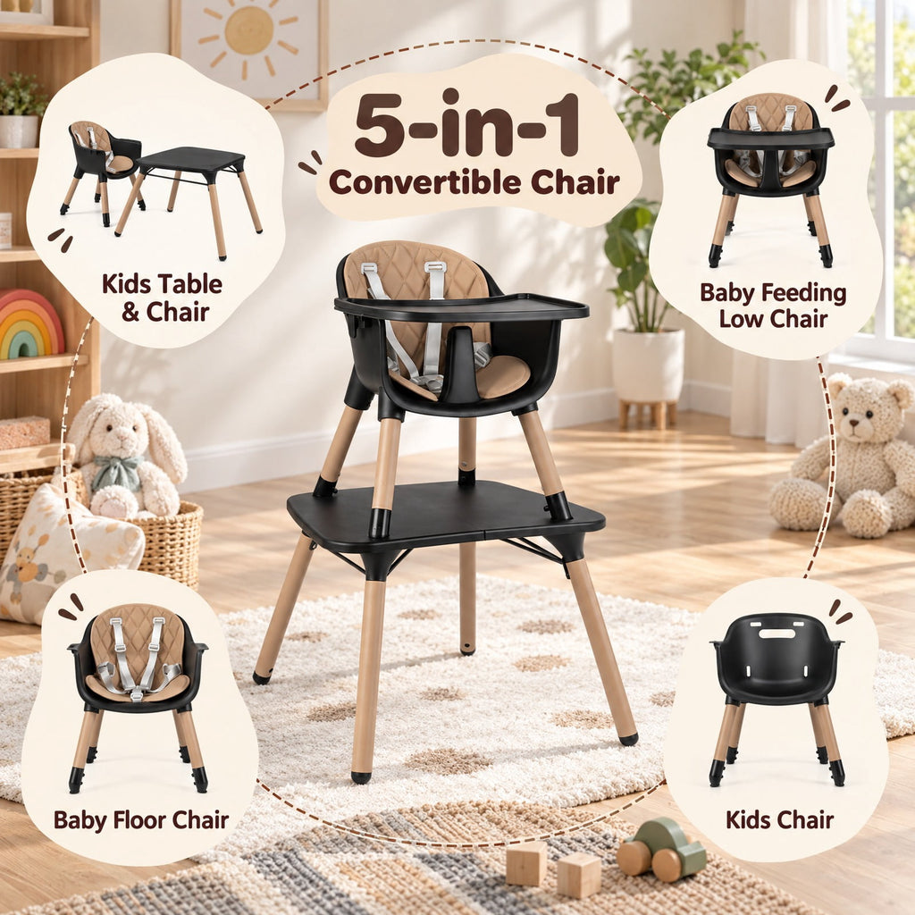 Airfind 4-in-1 Youth Convertible Youth Table Chair Set featuring PU Cushion, 33 lbs Capacity, PU PP Metal Frame, for 6-36 Months, Brown