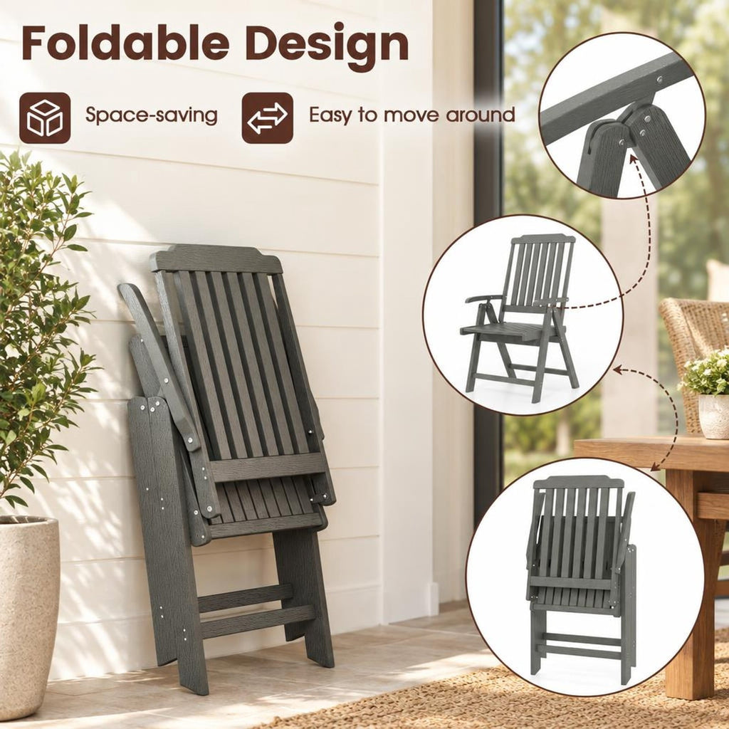 Airfind Foldable Patio Chair All, Weather HDPE Outdoor Dining Chair with Armrest, Gray, The slatted design effectively prevents water accumulation