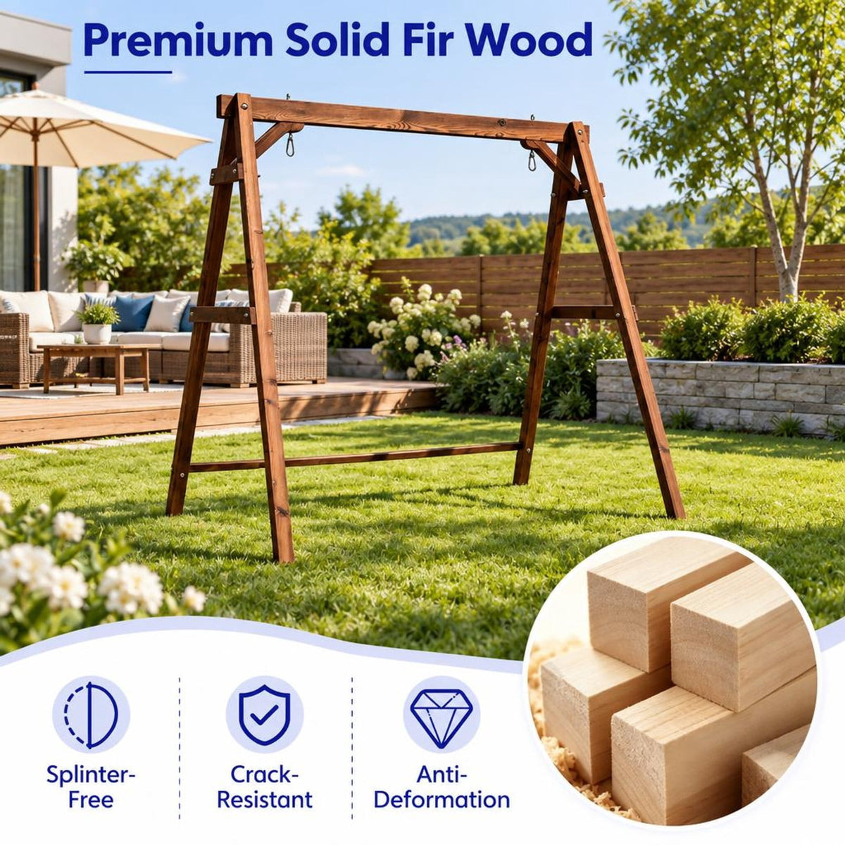 Airfind Heavy-Duty Carbonized Fir Wood Swing Frame with Reinforced Bars and 2 Hanging Rings, 880 lbs Capacity, Fir Wood Metal Frame, Brown