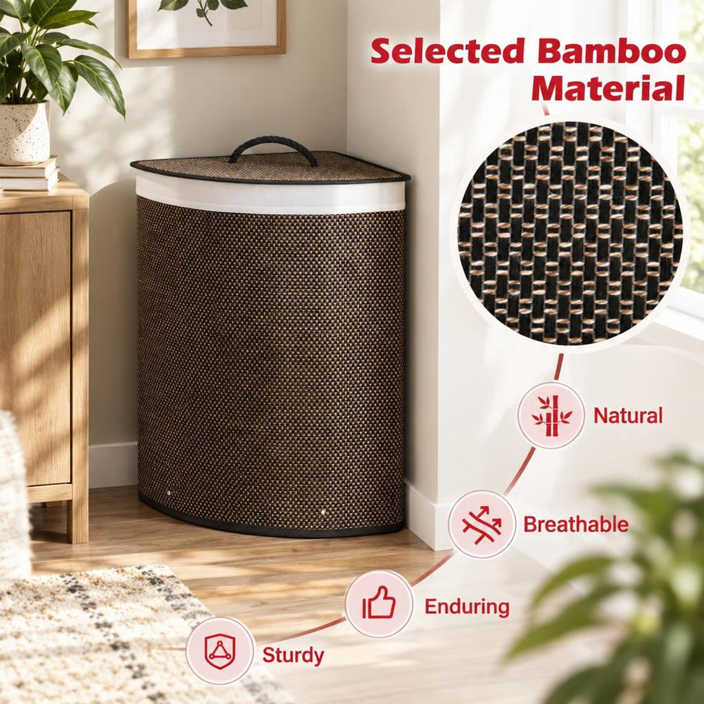 Airfind 15 Gal Capacity Bamboo Laundry Hamper with Removable Liner, 22 lbs Capacity, Bamboo Polyester Cotton Metal Engineered Wood Frame, Black