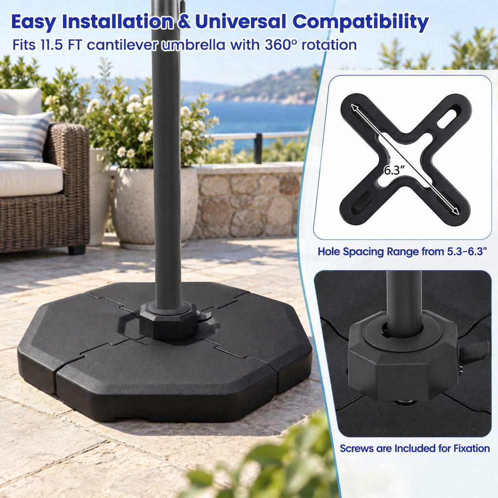 Airfind 4 Pieces Patio Cantilever Offset Umbrella Weights Base Plate Set, PE Frame, 41 Inch x 41 Inch x 5.5 Inch (L x W x H) Each plate Footprint, Black