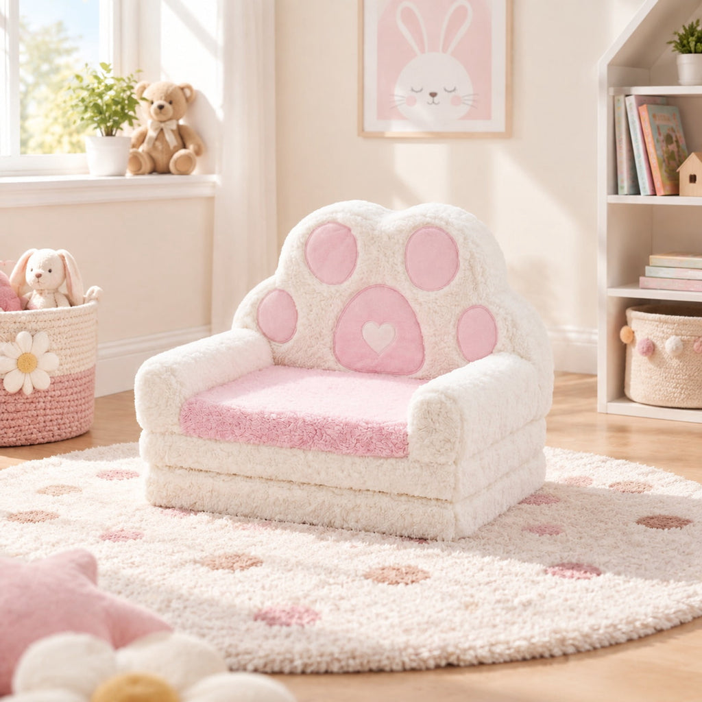 Airfind 2-in-1 Convertible Kids Sofa to Lounger with Removable Cover, Cotton Velvet Sponge Frame, for 18-36 Months Old, Pink