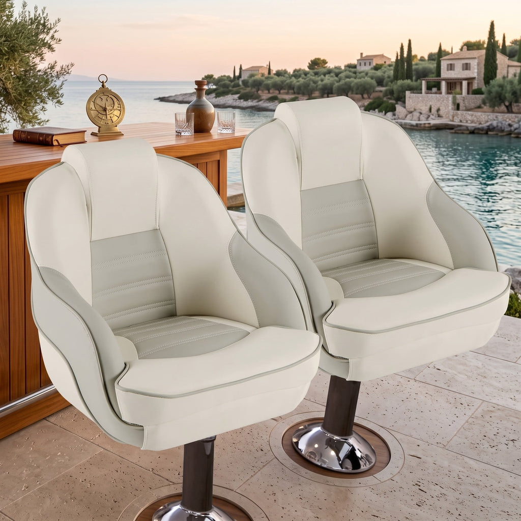 Airfind Captain Bucket Boat Seat with Padded Headrest and Wrap Around Support for Cabin and Sightseeing Boats, White and Gray