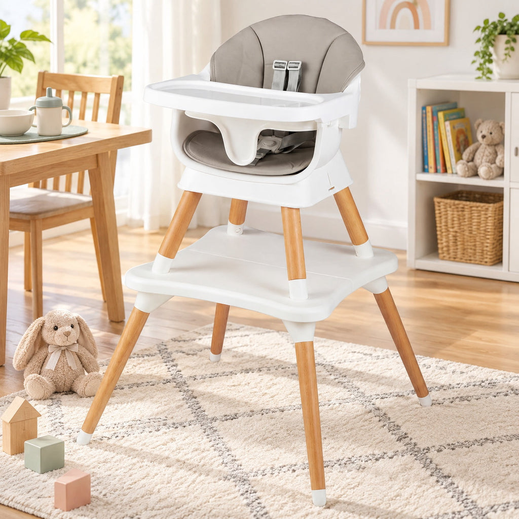 Airfind 9-in-1 Convertible High Chair with Solid Wood Legs for Babies and Toddlers, 33 lbs Capacity, PP Frame, for 6 months to 3 years old, White