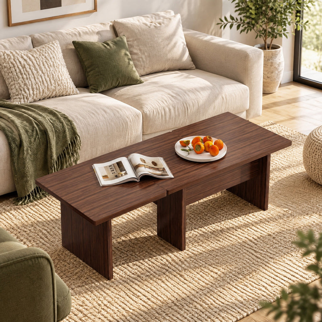 Airfind Modular Coffee Table Set of 2 Featuring L-shaped Layout and 155 Lb Capacity for Living Room and Small Spaces Practical Everyday Design, Walnut