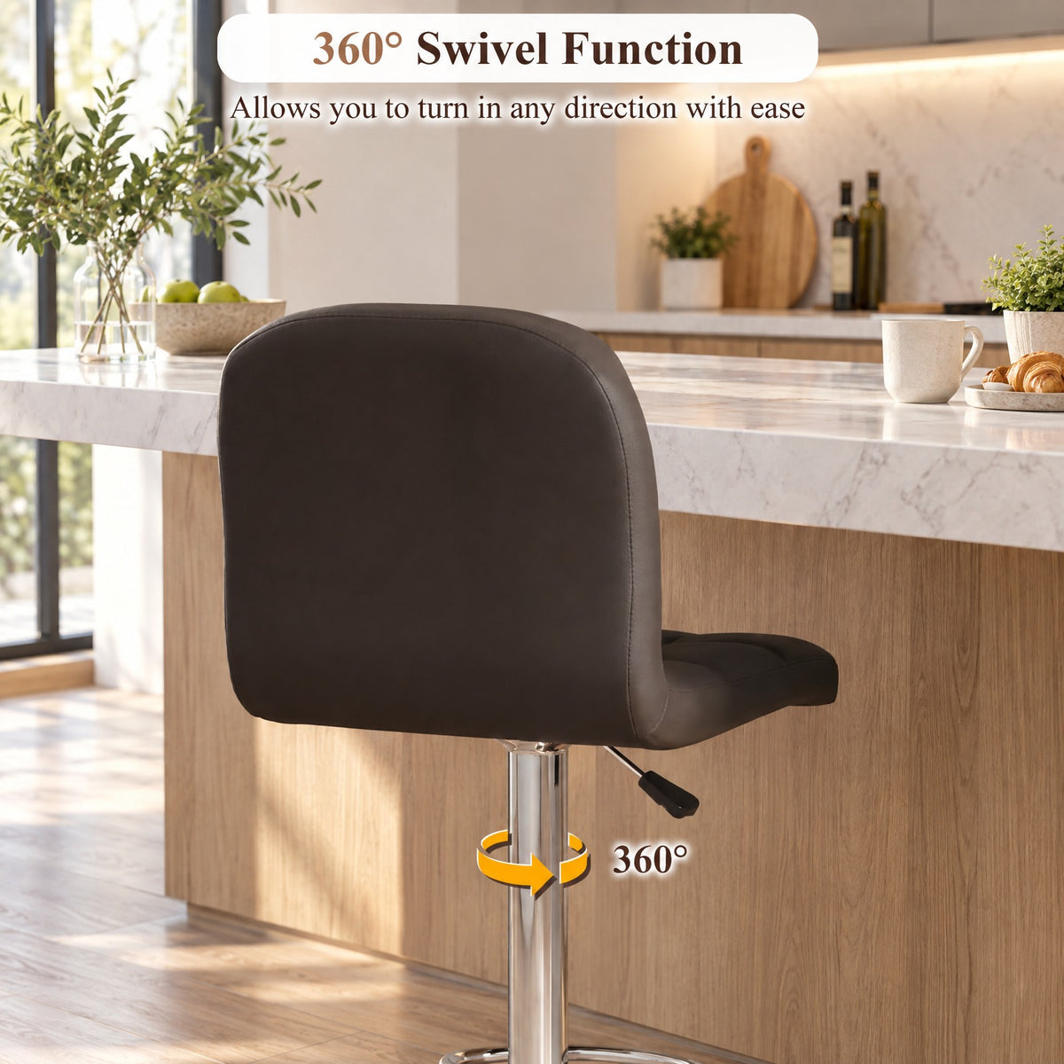 Airfind Swivel Bar Stools Set of 2 with Footrests and Metal Base, 250 lbs Capacity, Faux Leather Sponge Metal Plywood Frame, Brown