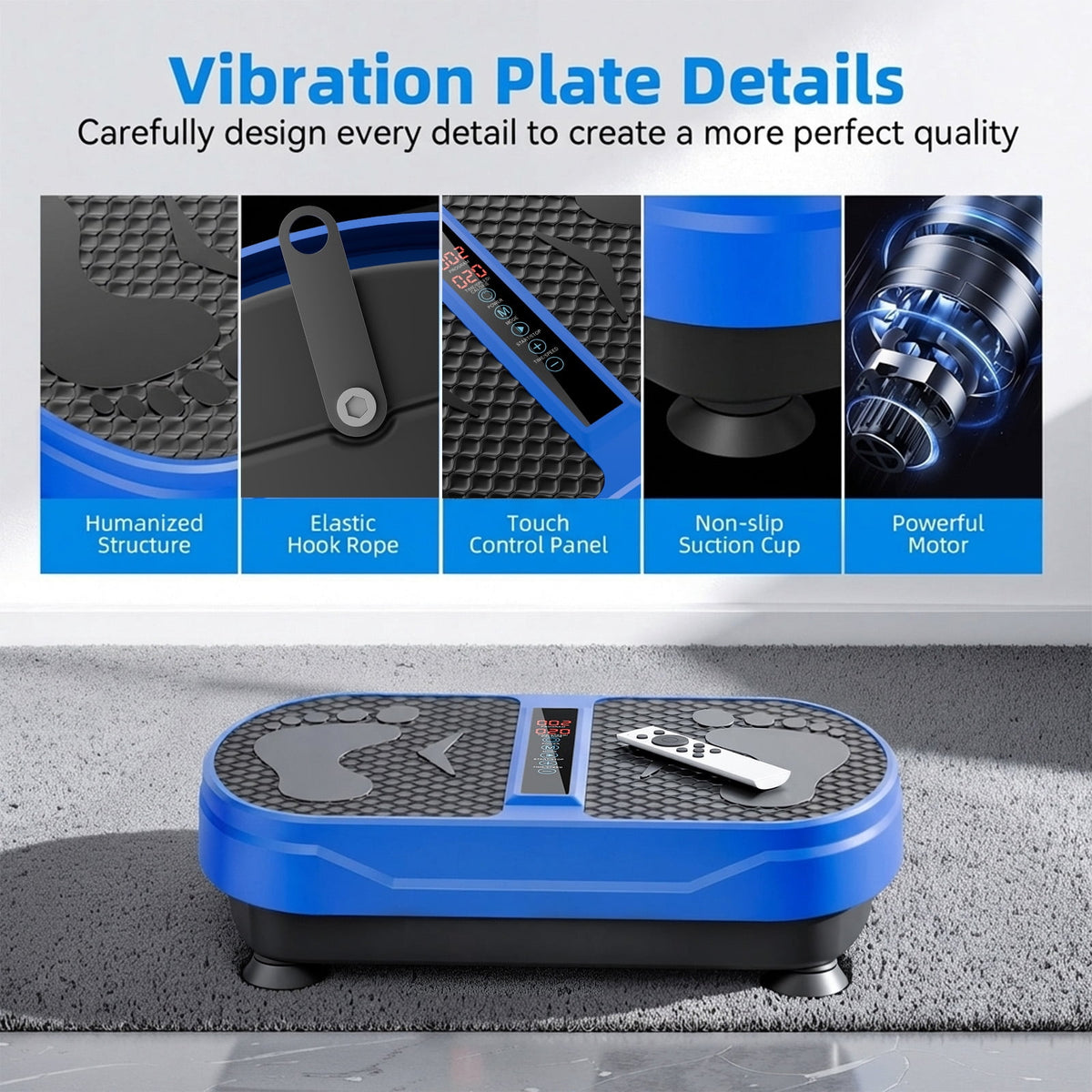 Airfind Vibration Plate Exercise Machine for Lymphatic Drainage, Full Body Workout Vibration Platform with Bluetooth Speaker,2 Loops and 5 Resistance Bands for Home Exercise Gym,450lb Capacity,Blue