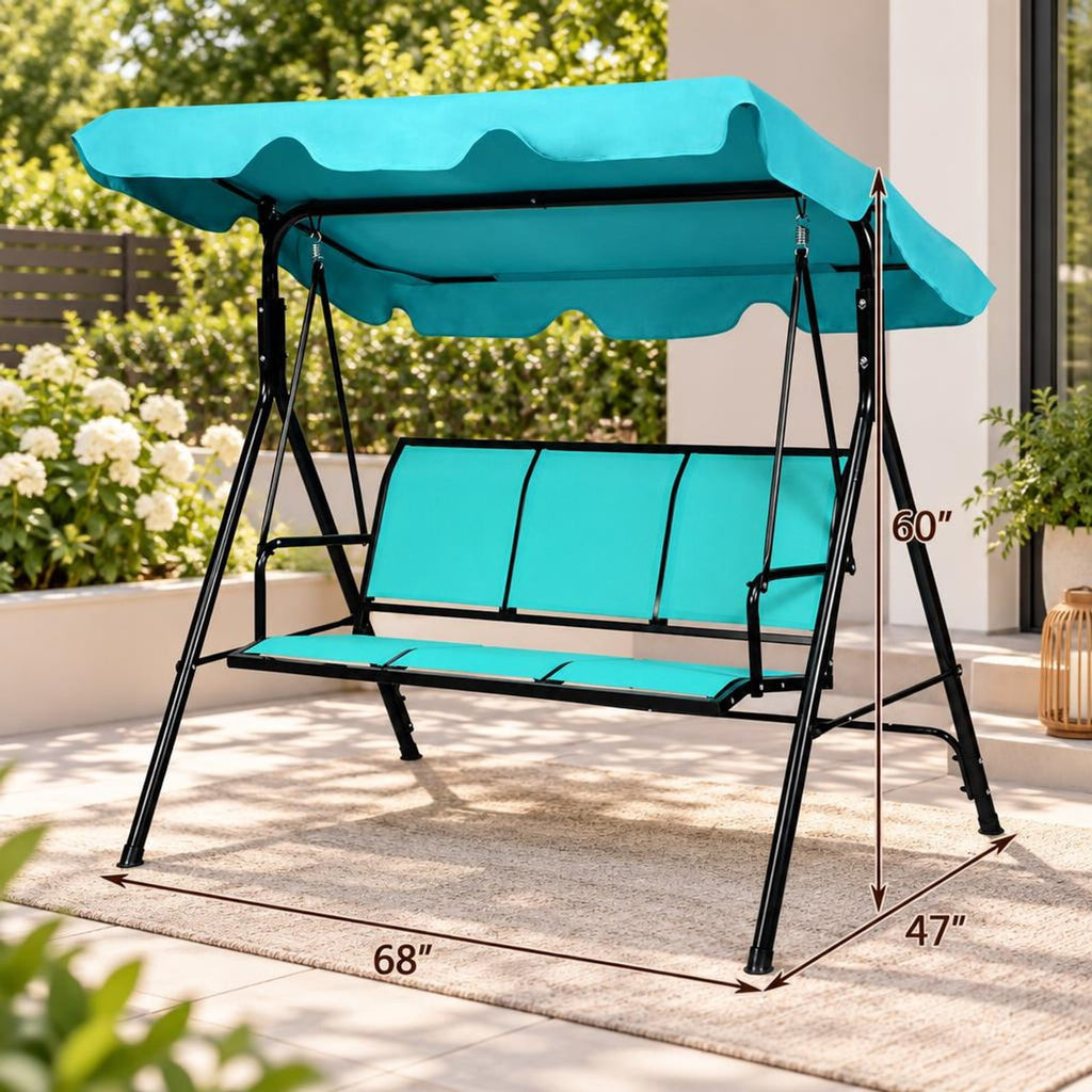 Airfind Outdoor Patio 3 Person Porch Swing Bench Chair with Canopy, 550 lbs Capacity, Steel textile fiber polyester Frame, Blue