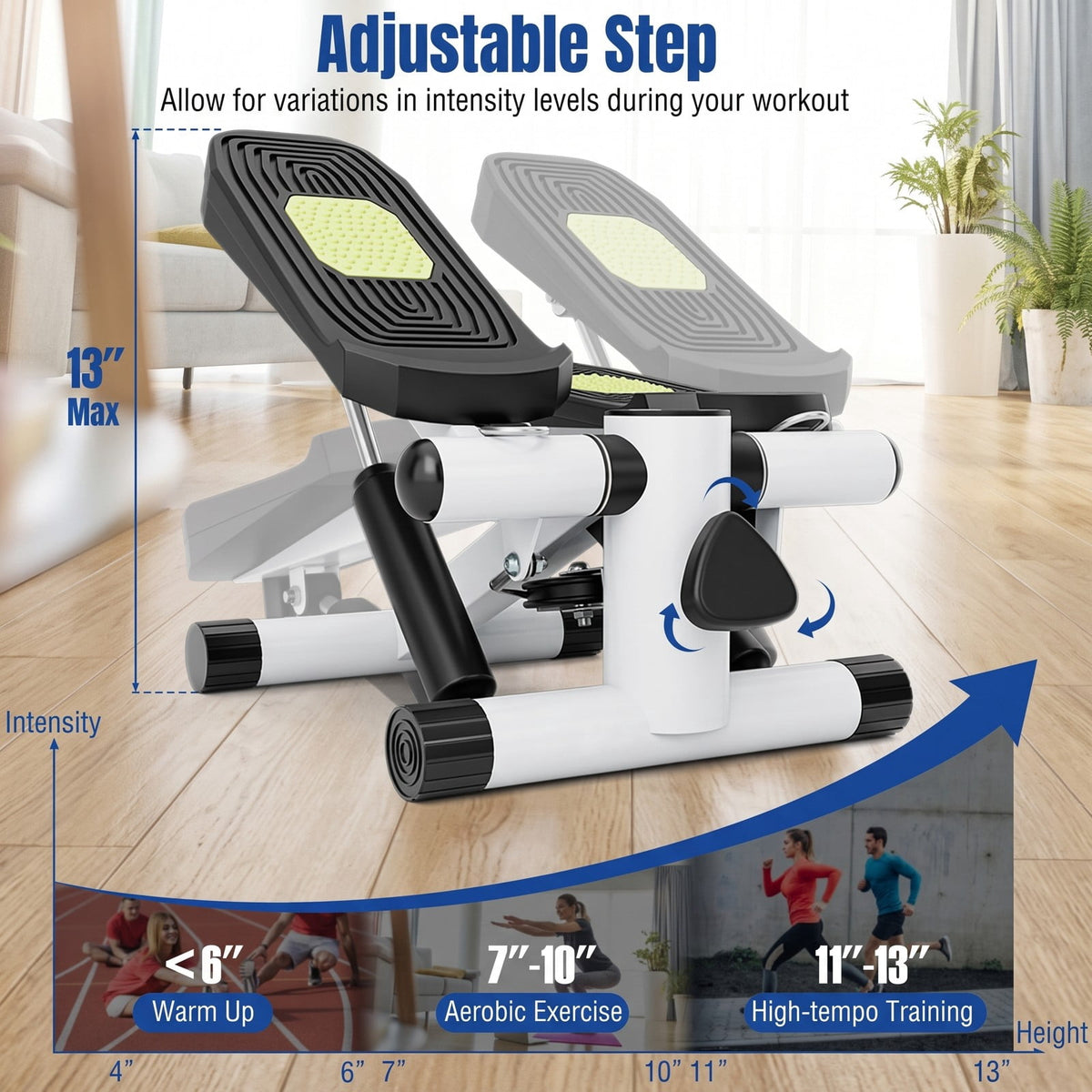 Airfind Mini Stepper for Exercise at Home with Resistance Bands, Adjustable Height, Anti-Slip Pedals and LCD Monitor, Quiet Hydraulic Stair Stepper for Full, White