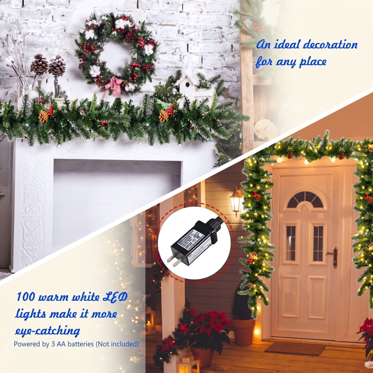 AIRFIND Pre-lit Christmas Garland with 9 Ft Length with 100 LED Lights and 140 PVC Tips for Doorway and Mantel Decor, Red