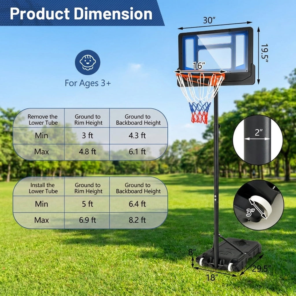 Airfind Portable Basketball Goal with Adjustable Height (4.3-8.2 ft Range) Stabilizing Base, Blue
