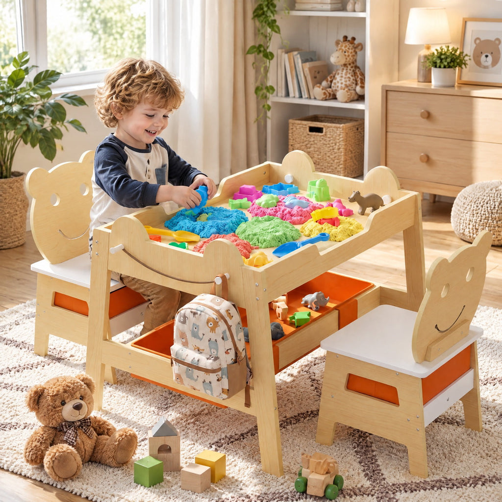 Airfind 5-in-1 Toddler Table and 2 Chairs Cute Art Desk Set with Reversible Chalkboard Whiteboard, 110 lbs Capacity, MDF Non-woven Fabric Frame