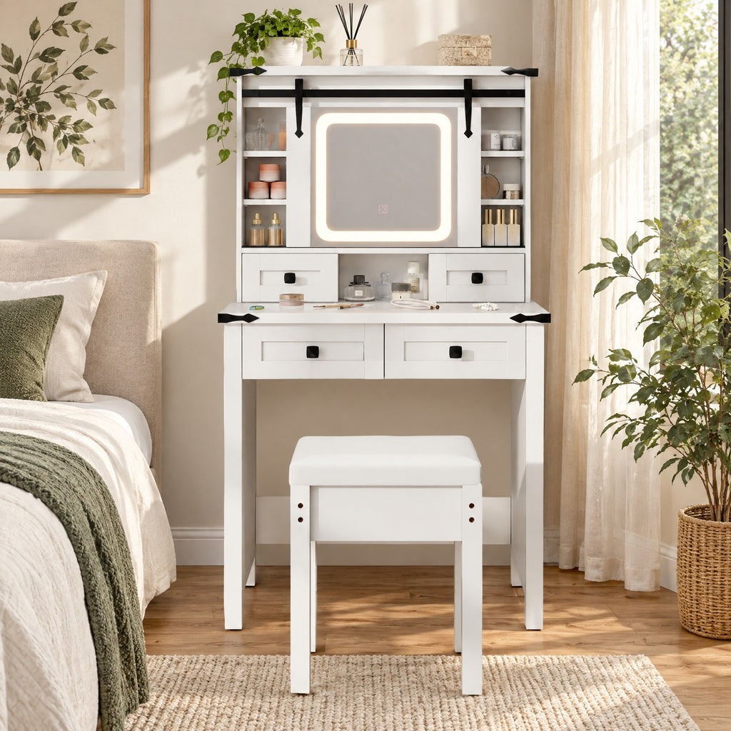 Airfind Makeup Vanity Desk with Mirror and Adjustable Storage Shelves, 110 lbs Capacity, Engineered Wood Frame, 31in x 16in x 54.5in Footprint, White