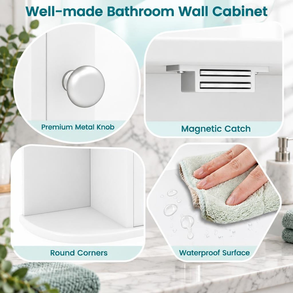 Airfind Multipurpose Mount Wall Mirror Bathroom Storage Cabinet, 44 lbs Capacity, MDF Frame, 26in x 6.5in x 25in (L x W x H) Open Compartment Footprint