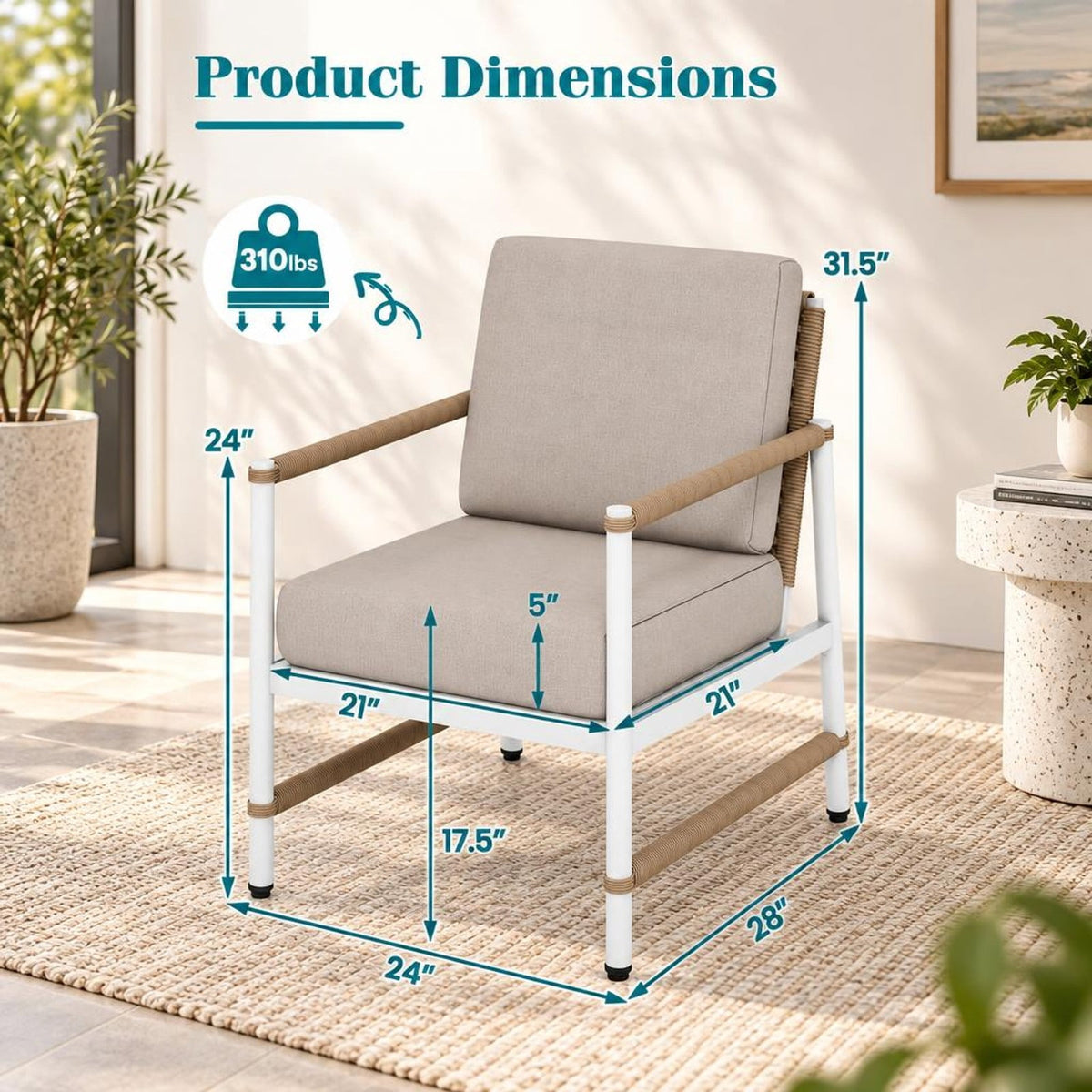 Airfind 2 Packs Patio Aluminum Sofa with Wicker Backrest and Armrests, 310 lbs Capacity, Aluminum Polyester PE Sponge Frame, Grey