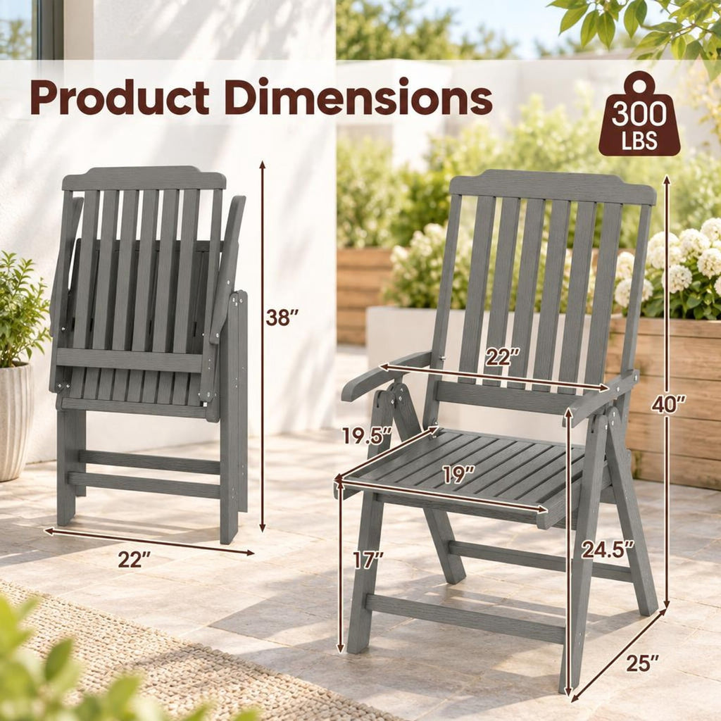Airfind Foldable Patio Chair All, Weather HDPE Outdoor Dining Chair with Armrest, Gray, The slatted design effectively prevents water accumulation