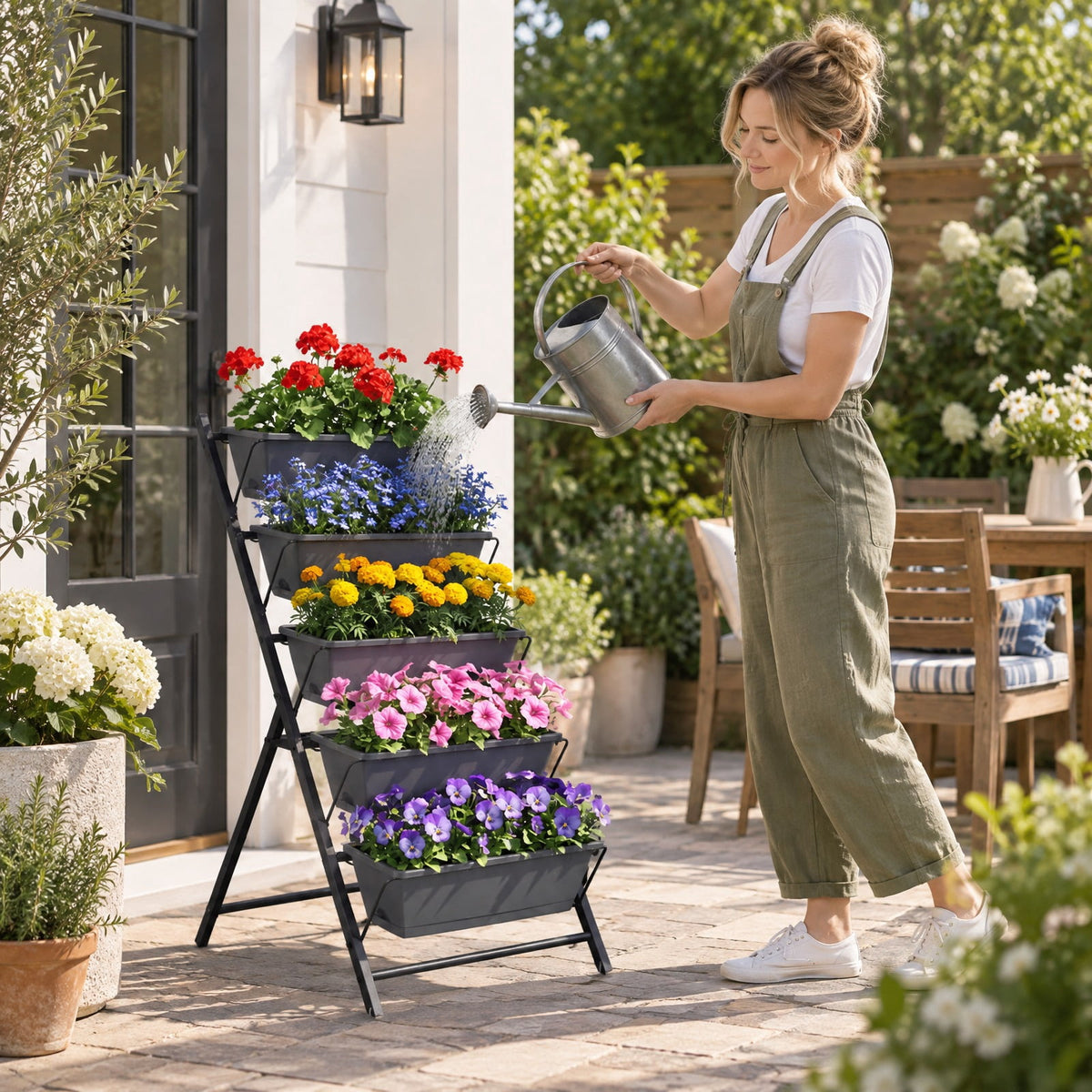 Airfind 5-Tier Vertical Raised Garden Bed with Drainage System and Removable Trays for Vegetables, 11 lbs Capacity, PP Metal Frame, Black