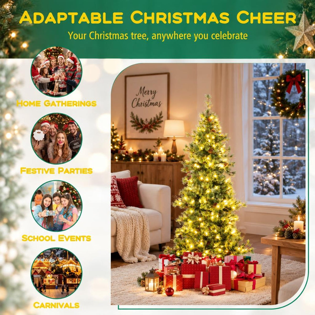 Airfind 6 Feet Artificial Christmas Tree Pre, PVC Metal Tree Height 8 ft / 7 ft /6 ft Tree Width 3.3 ft / 3 ft / 2.9 ft Frame, White