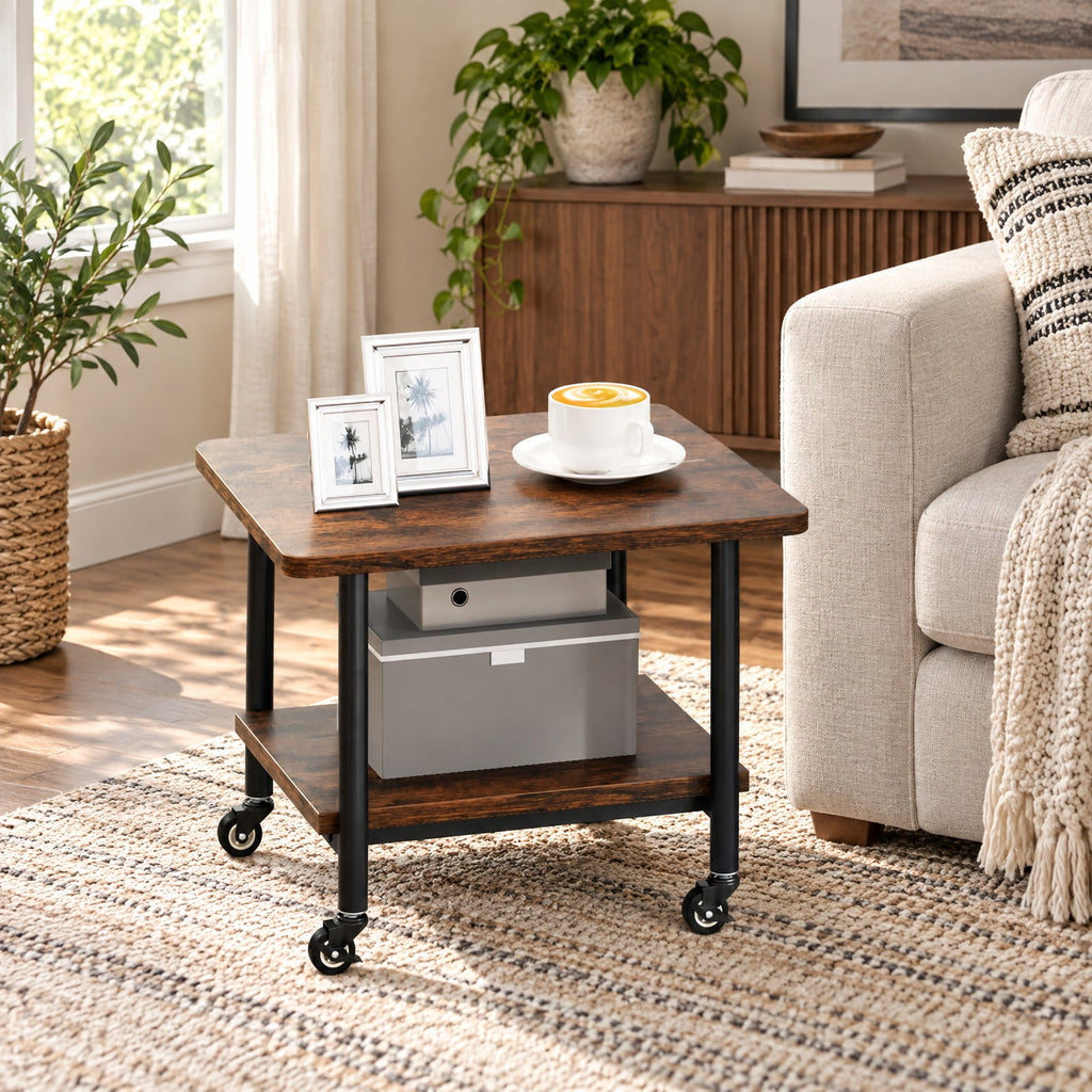 Airfind Under Desk Printer Stand with 360° Swivel Casters, 143 lbs Capacity, Engineered Wood Metal Frame, Brown