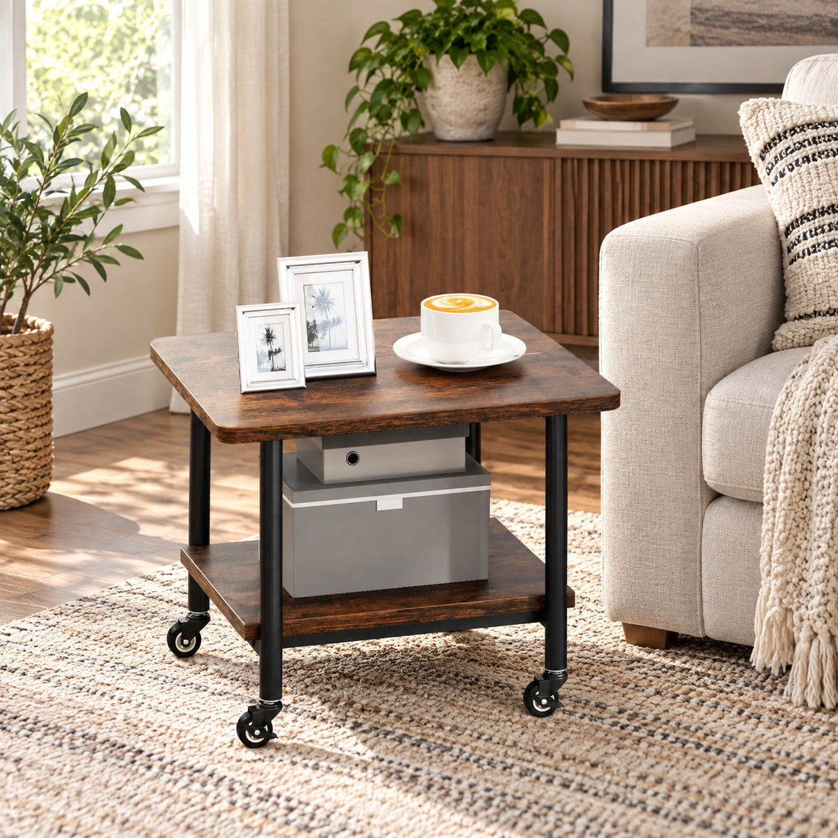 Airfind Under Desk Printer Stand with 360° Swivel Casters, 143 lbs Capacity, Engineered Wood Metal Frame, Brown