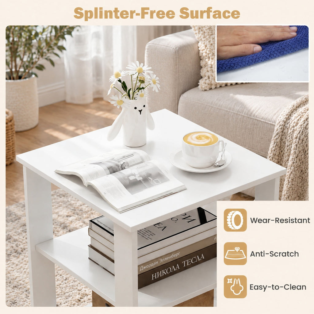 Airfind 3-Tier Modern Nightstand Square Side Table with Open Storage Shelves Set of 2, 66 lbs Capacity, Engineered Wood Frame, White