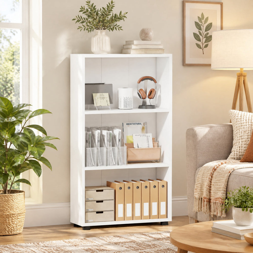 Airfind 3-Tier Bookcase 42 inch Tall Book Shelf with Anti-Tipping Kit, 22 lbs Capacity, Engineered Wood MDF Frame, 22 x 8 x 42 Footprint, White