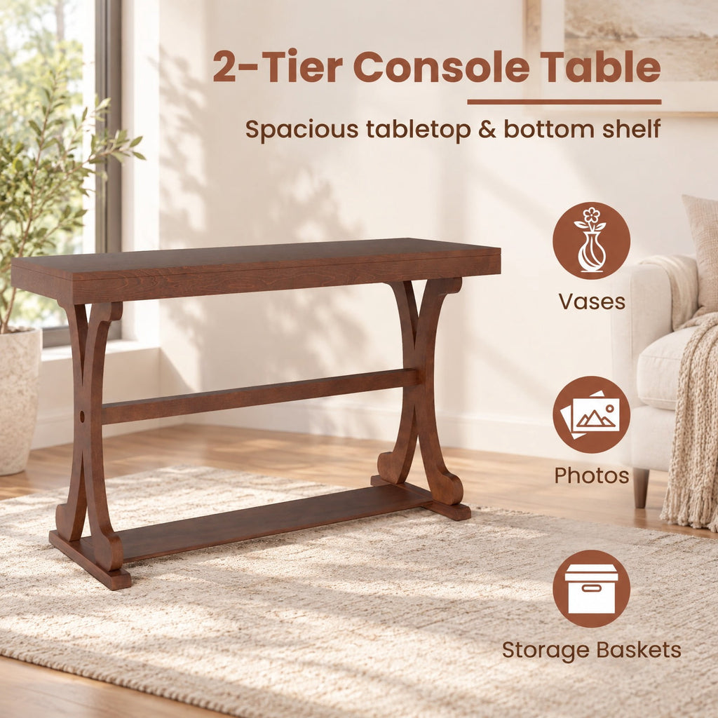 Airfind Narrow Console Table Vintage 52 Inch Long with Open Storage Shelf, 220 lbs Capacity, Solid Wood MDF Frame, 52 x 17 x 30 Footprint, Walnut