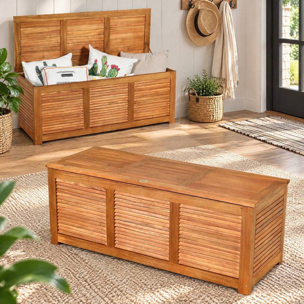 Airfind 46 Gallon Acacia Wood Storage Bench Box for Patio Garden Deck, 355 lbs Capacity, Acacia Wood Frame, 45 Inch x 18 Inch x 18 Inch Footprint, Wood