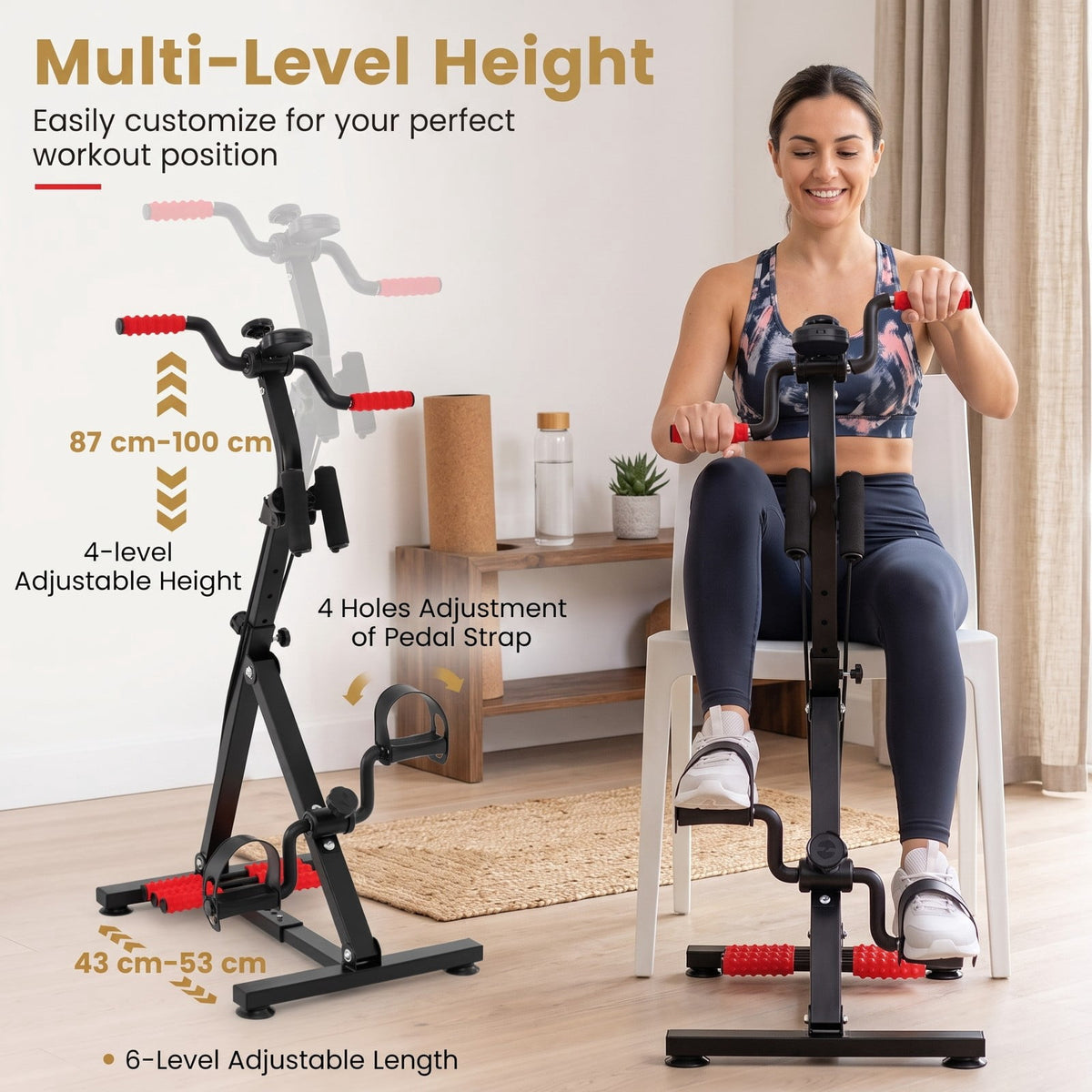 Airfind Adjustable LCD Pedal Exercise Bike, Under Desk Mini Cycle Arm Leg Pedal Exerciser with Massage Function, Resistance Band, Suction Cups for, Black Yellow