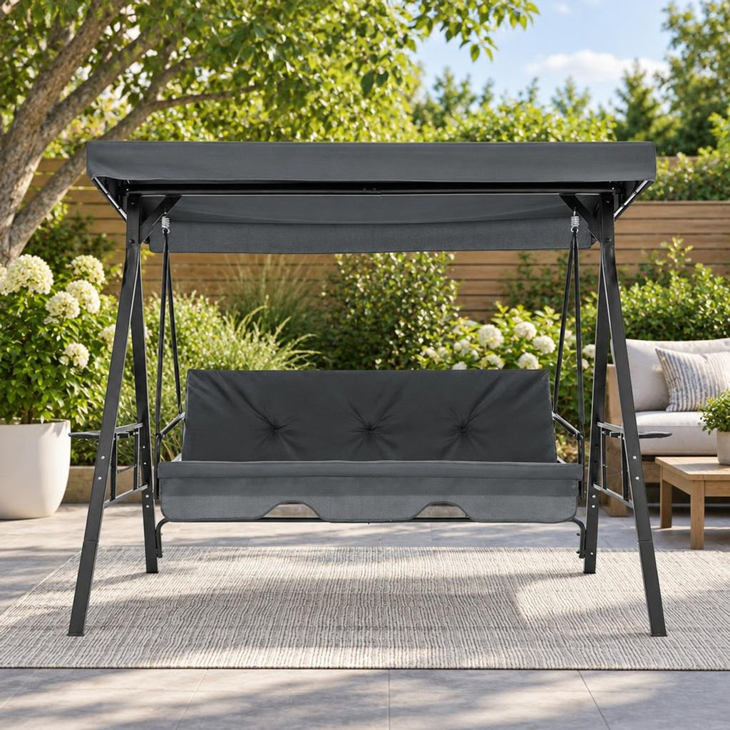 Airfind Convertible 3-Seat Patio Porch Swing Chair to Flat Bed with Adjustable Canopy, 1000 lbs Capacity, 80 x 51 x 67 Footprint, Gray