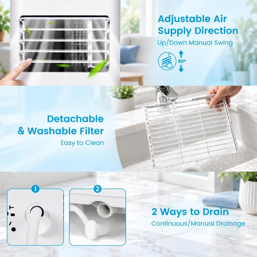 Airfind 4-in-1 8000 BTU Air Conditioner with Cool Fan Dehumidifier and Sleep Mode, Abs, Built in 4 Modes 2 Fan Speeds and 1-24H Timer, White