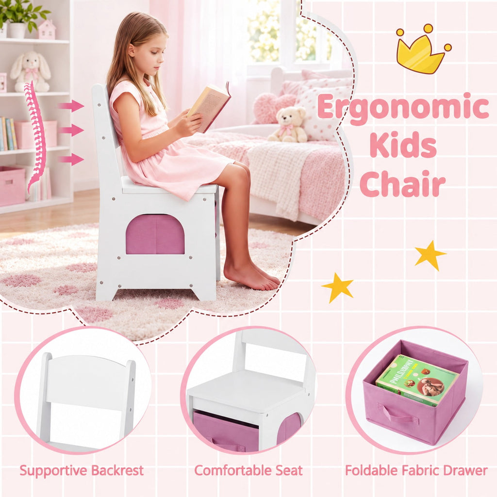 Airfind 2-In-1 Kids Vanity Set with Lights and Ring Slots for Toddlers 3+ Years Old, 45 lbs Capacity, MDF Non-woven Fabric Frame, White