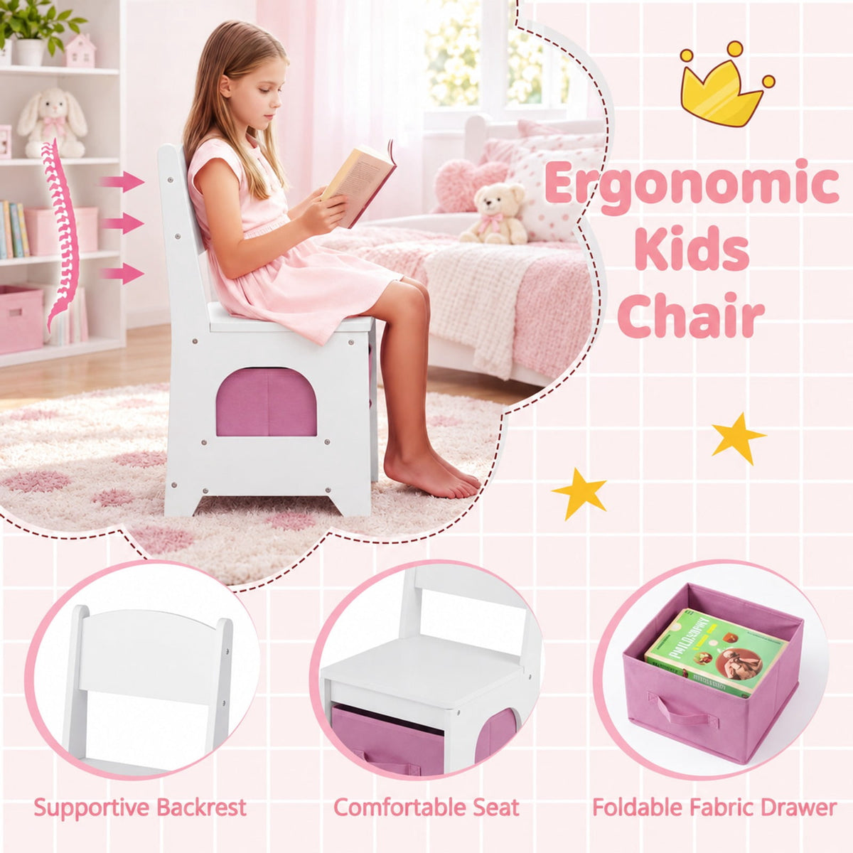 Airfind 2-In-1 Kids Vanity Set with Lights and Ring Slots for Toddlers 3+ Years Old, 45 lbs Capacity, MDF Non-woven Fabric Frame, White